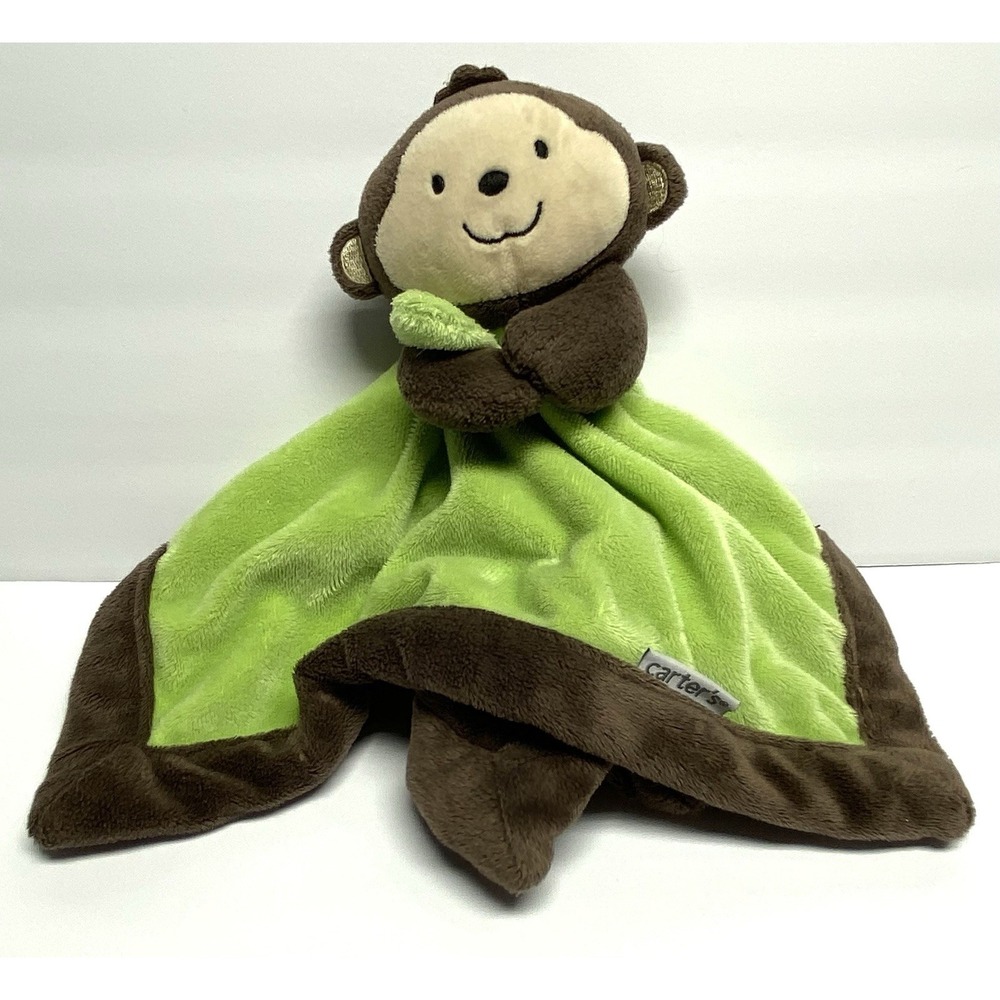 Carter's Baby Monkey Lovey Security Blanket Green Brown Tan Plush Stuffed Toy